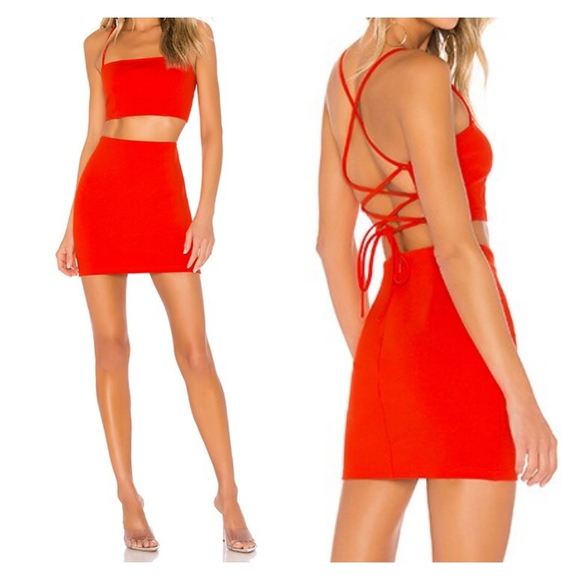 Superdown Darlah Square Neck Set in Red Criss Cross Back Two Piece Dress Size XL